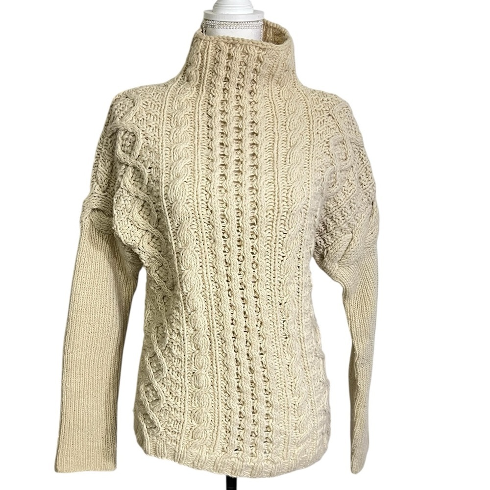 Eley Kishimoto Women Medium Wool Fishermen Sweater Cream Turtleneck